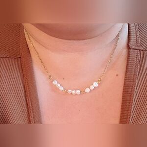 Dainty Stainless Steel Faux Pearl Necklace – 16” + 2” Extender